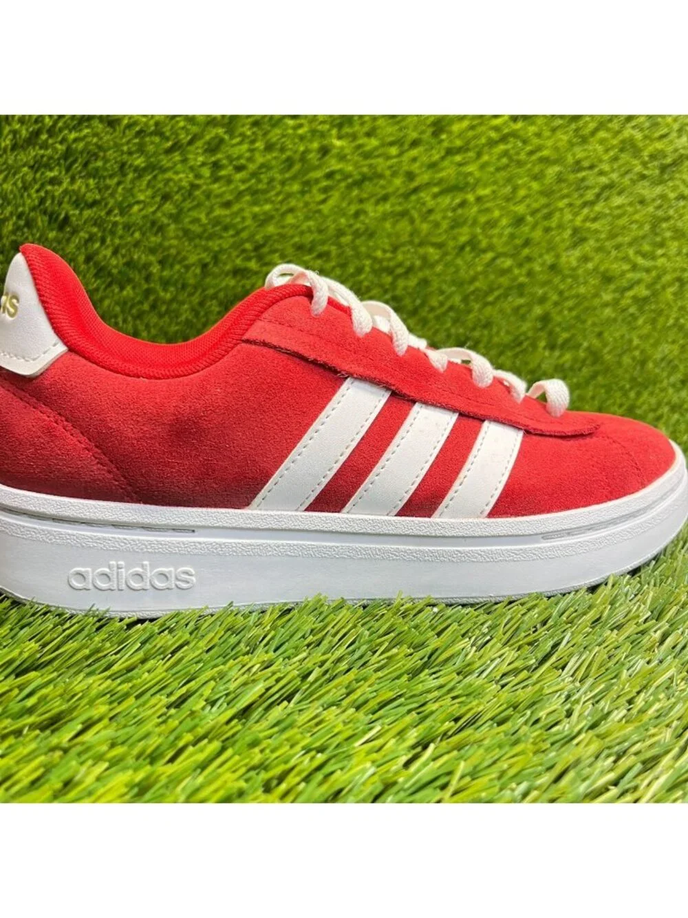 Adidas Grand Court Alpha Womens Size 6 Red White Athletic Suede Shoes Sneakers